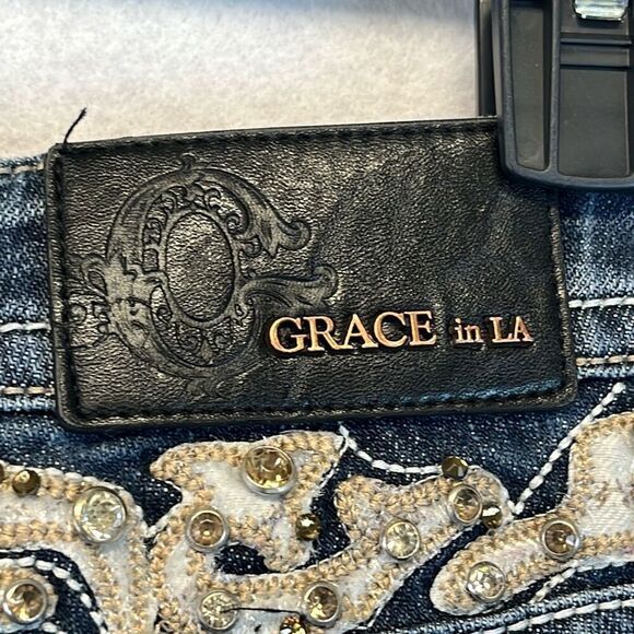 GRACE in LA Jeans Womens Sz 27 Blue Denim Stretch Rhinestone Bootcut Stone Wash - Picture 13 of 14